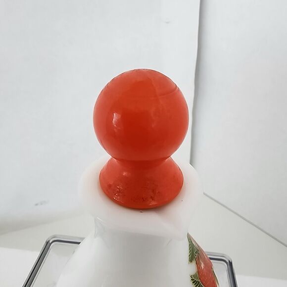 Retro White Milk Glass Strawberry Oil Vinegar Vintage Small Cruets 5.5" w/cork - Picture 8 of 14